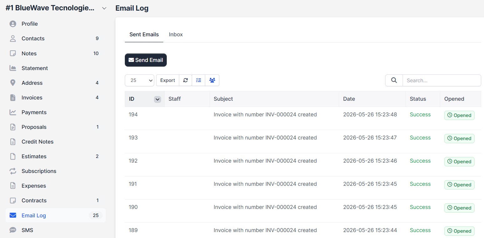 Customer Profile Email Log Integration