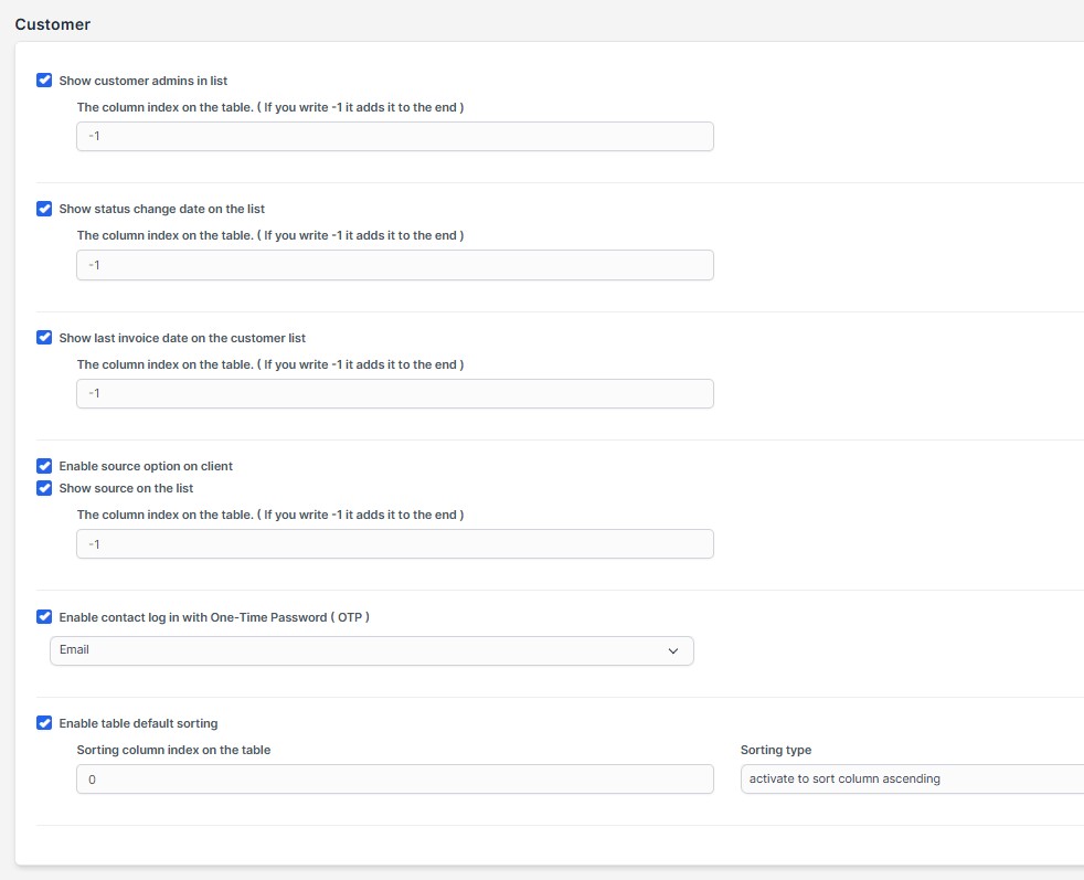 Customer Extra Settings