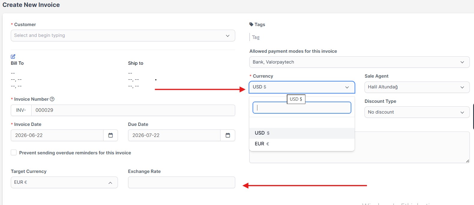 Invoice Extra Settings