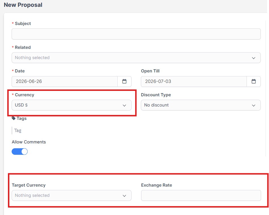 Proposal and Estimate Settings