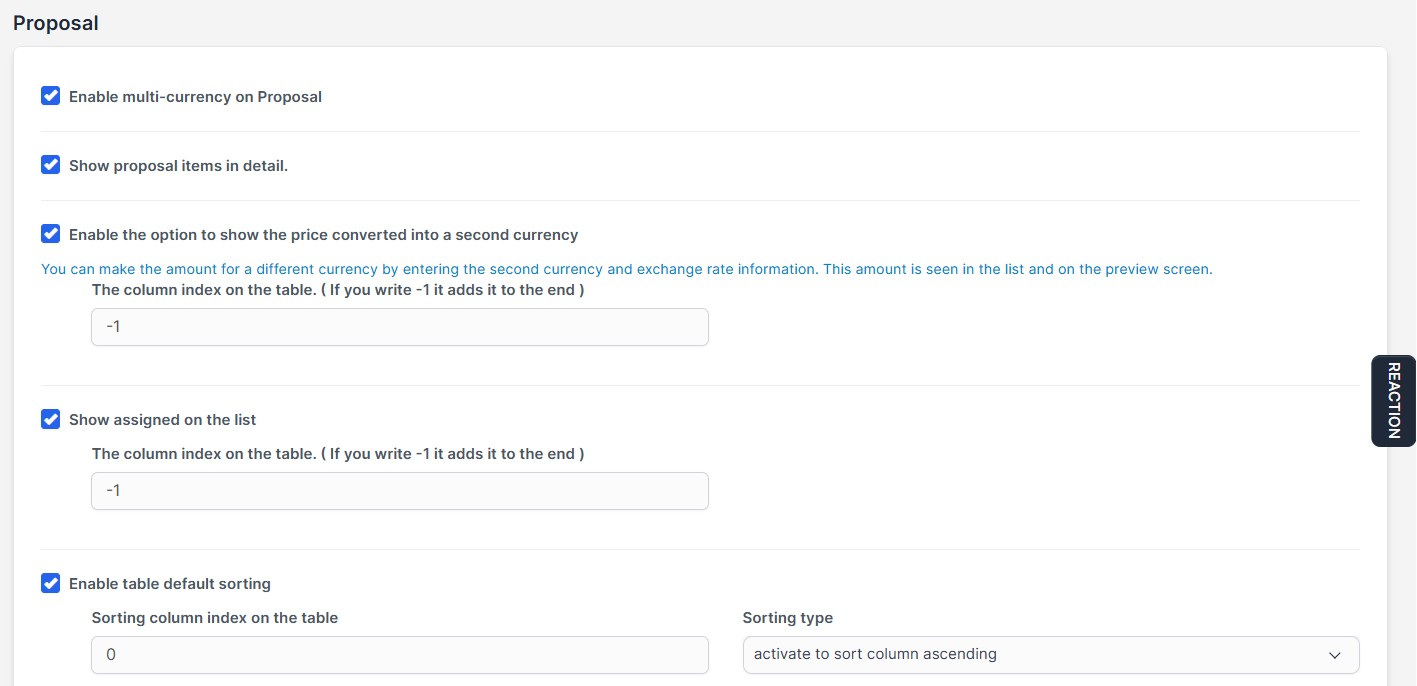Proposal and Estimate Settings