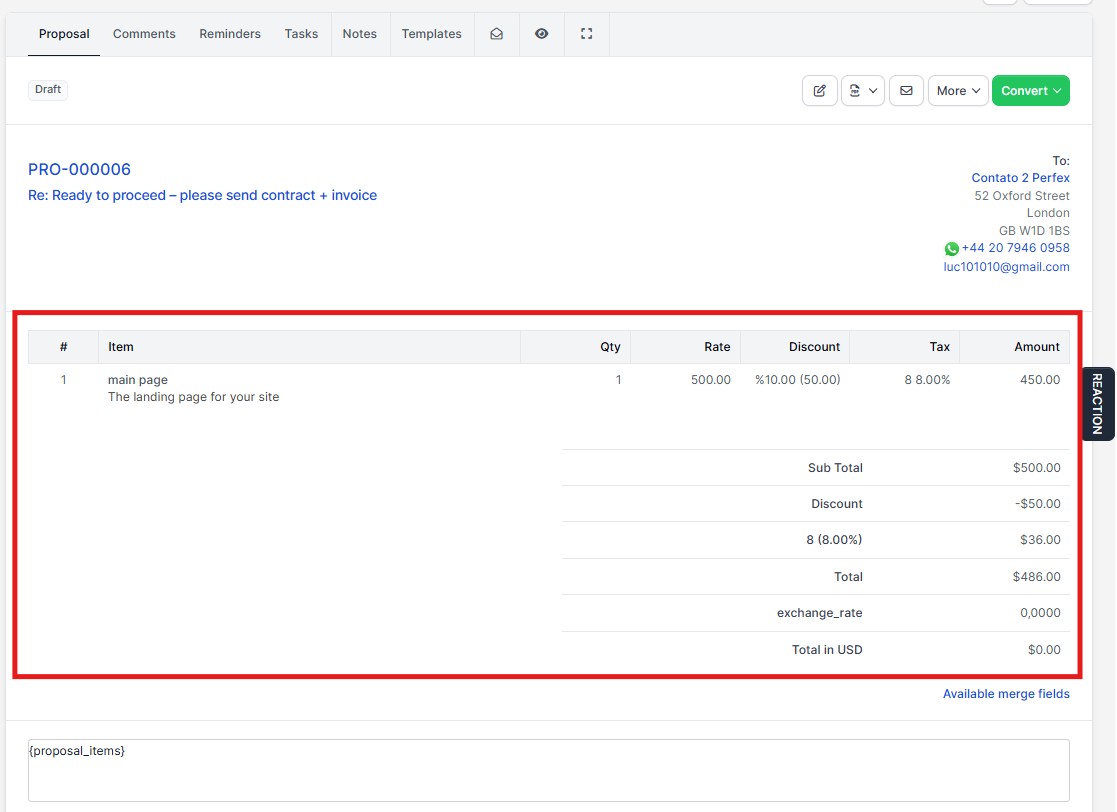 Proposal and Estimate Settings