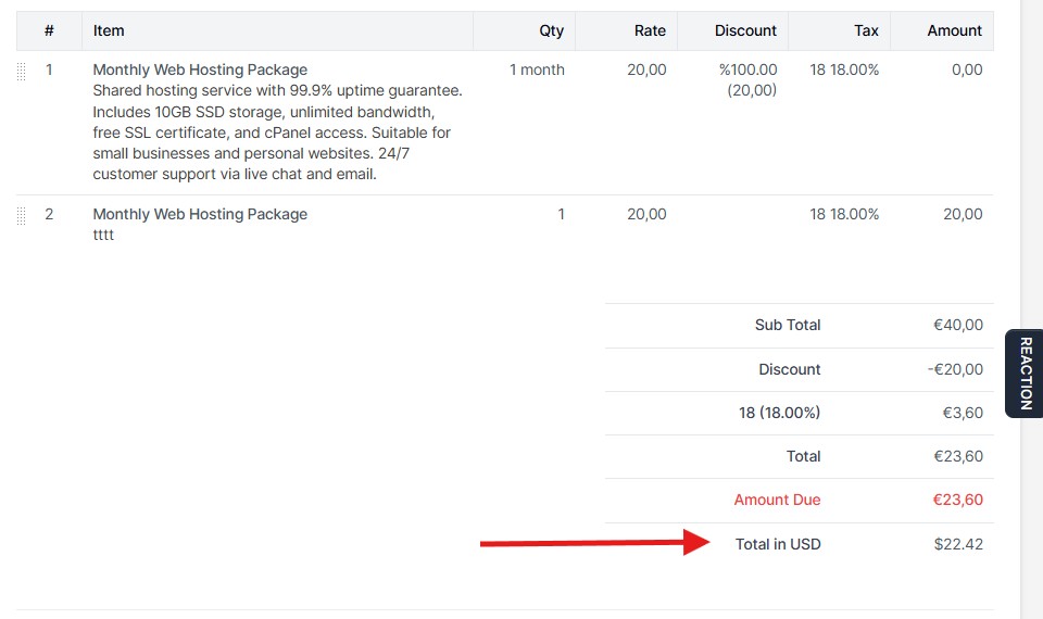 Invoice Extra Settings