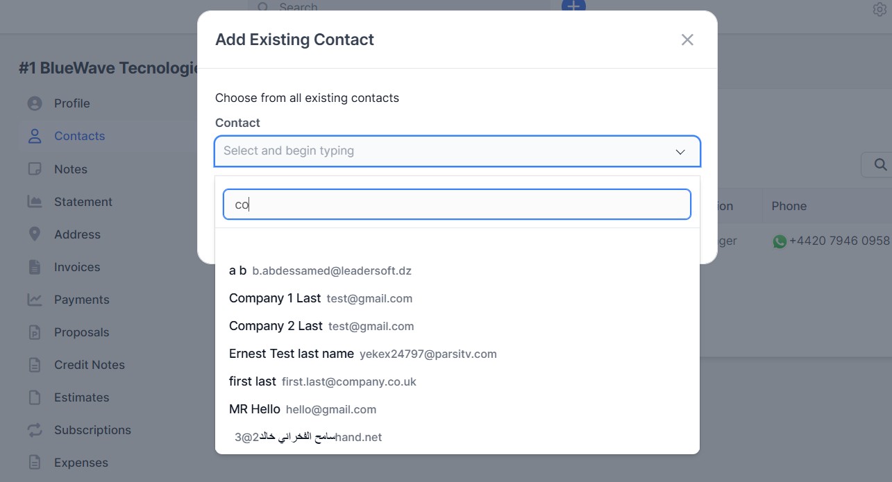 Admin Contact Assignment Screen
