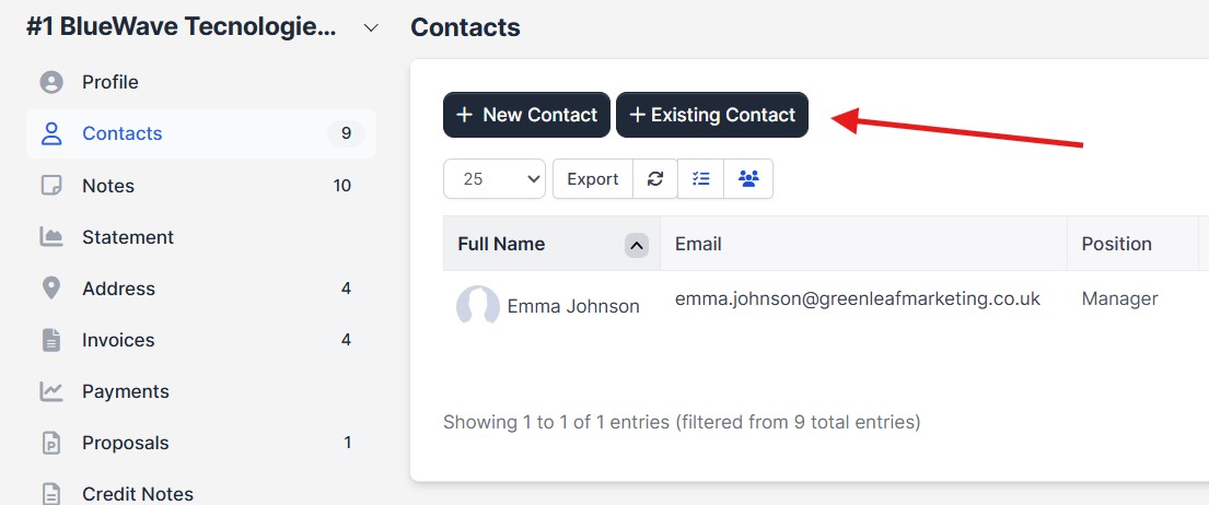 Admin Contact Add Button